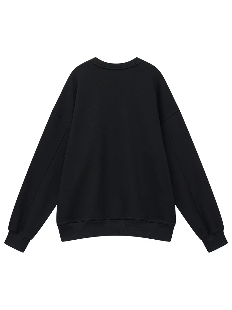 KEN STUDIO Áo len cổ tròn nhung đen mới thu đông dành cho nữ, dáng rộng và đa năng, áo chui đầu thông thường giúp giảm béo