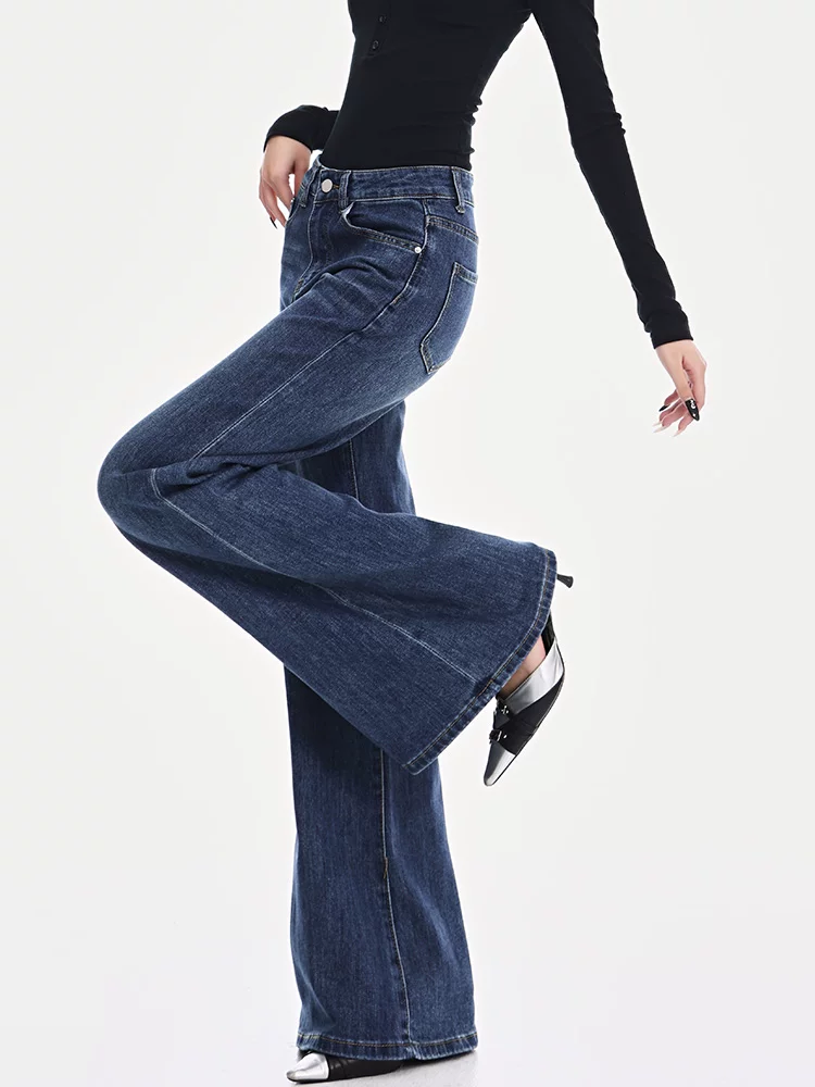 KEN STUDIO quần jean ống loe màu xanh cổ điển mới mùa thu đông dành cho nữ, quần ống loe co giãn lưng cao giảm béo cho cô gái nóng bỏng