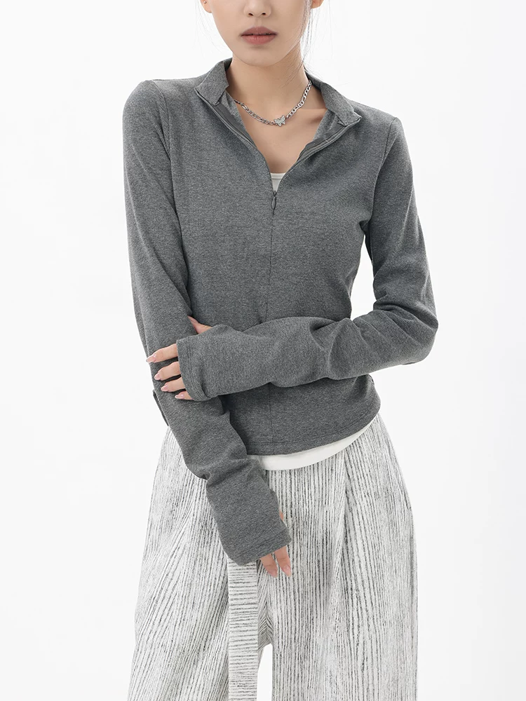 KEN STUDIO Xuân Thu Phong Cách Mới Giả Hai Mảnh Thiết Kế Độc Đáo Áo Thun Nữ Slim Fit Thể Thao Đế Áo Sơ Mi Hàng Đầu