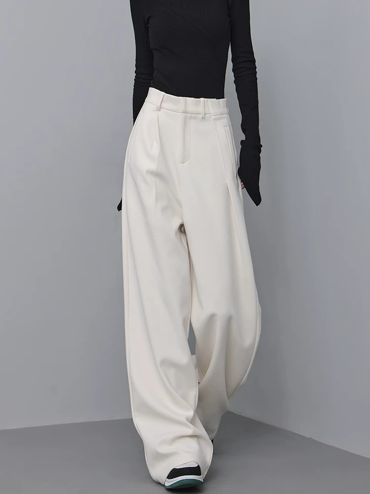 Quần âu len dáng thẳng màu mơ mùa thu đông KEN STUDIO2025, quần nữ suông rộng dài, quần thường ngày