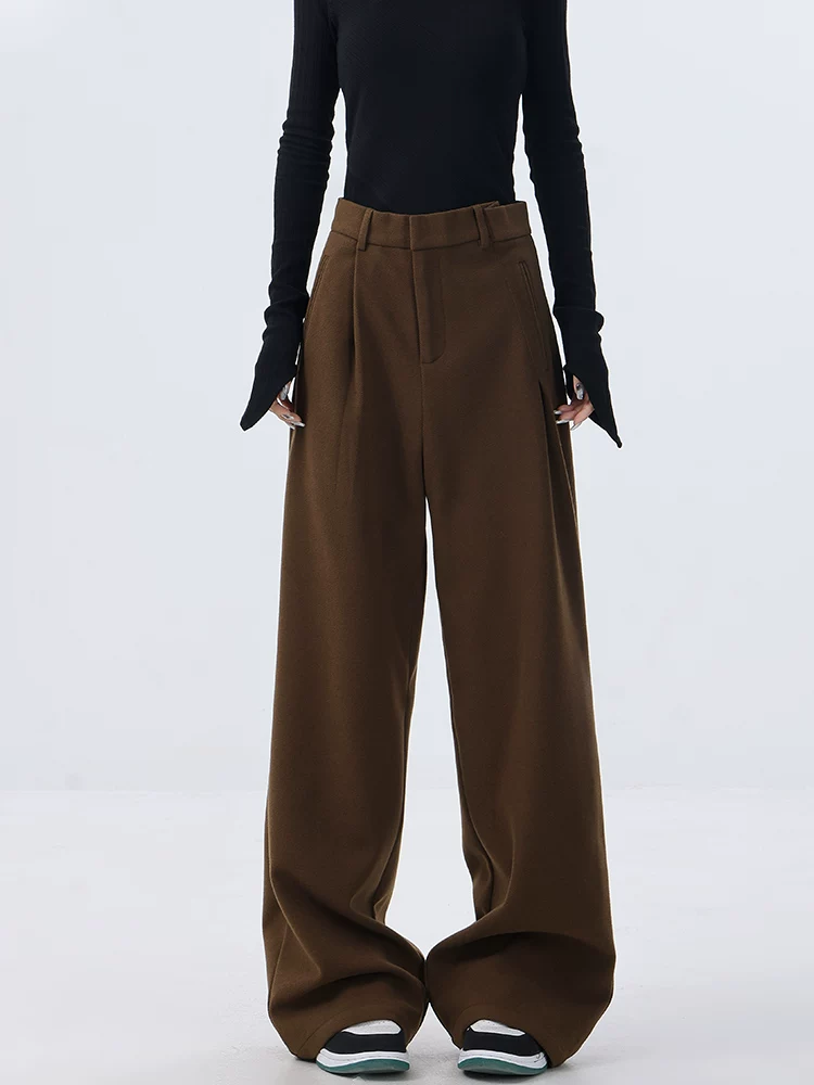 KEN STUDIO mùa đông len dày phù hợp với quần quần âu nữ thiết kế quần ống đứng quần dài quần âu quần dài