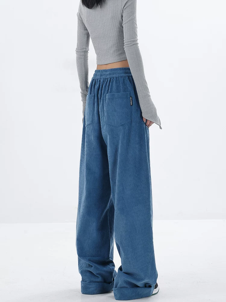 Quần ống rộng bằng vải nhung KEN STUDIO dành cho nữ, quần thường ngày mùa đông mới, quần dài ống thẳng đa năng, dáng rộng.