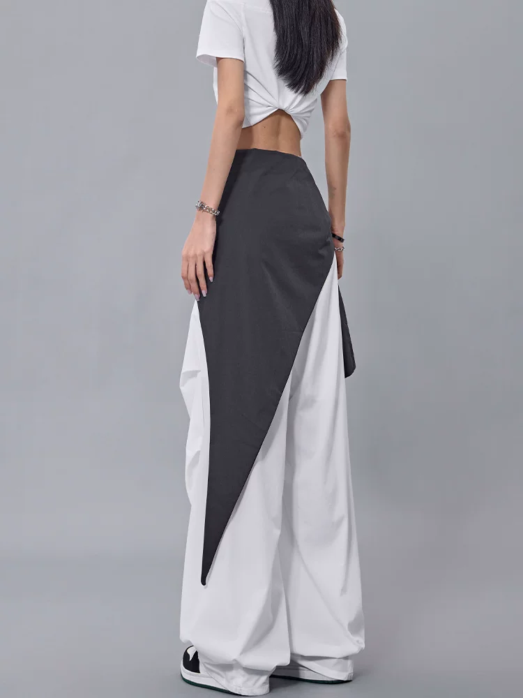 KEN STUDIO mùa hè mới quần dù có dây rút màu sắc phong cách Mỹ dành cho nữ, quần ống rộng thẳng hợp thời trang đường phố cao cấp