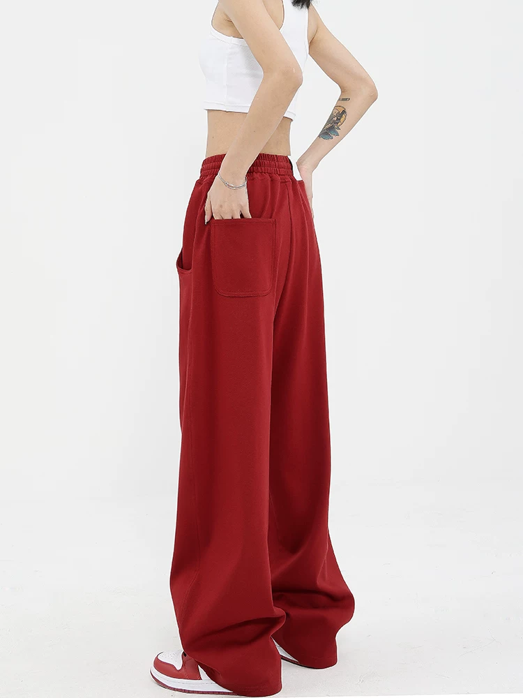 KEN STUDIO2025 Xuân Thu Quần Thể Thao Màu Đỏ Nữ Cao Cấp Quần Dáng Chuối Quần Ống Rộng Quần Âu Quần Thể Thao Quần Dài