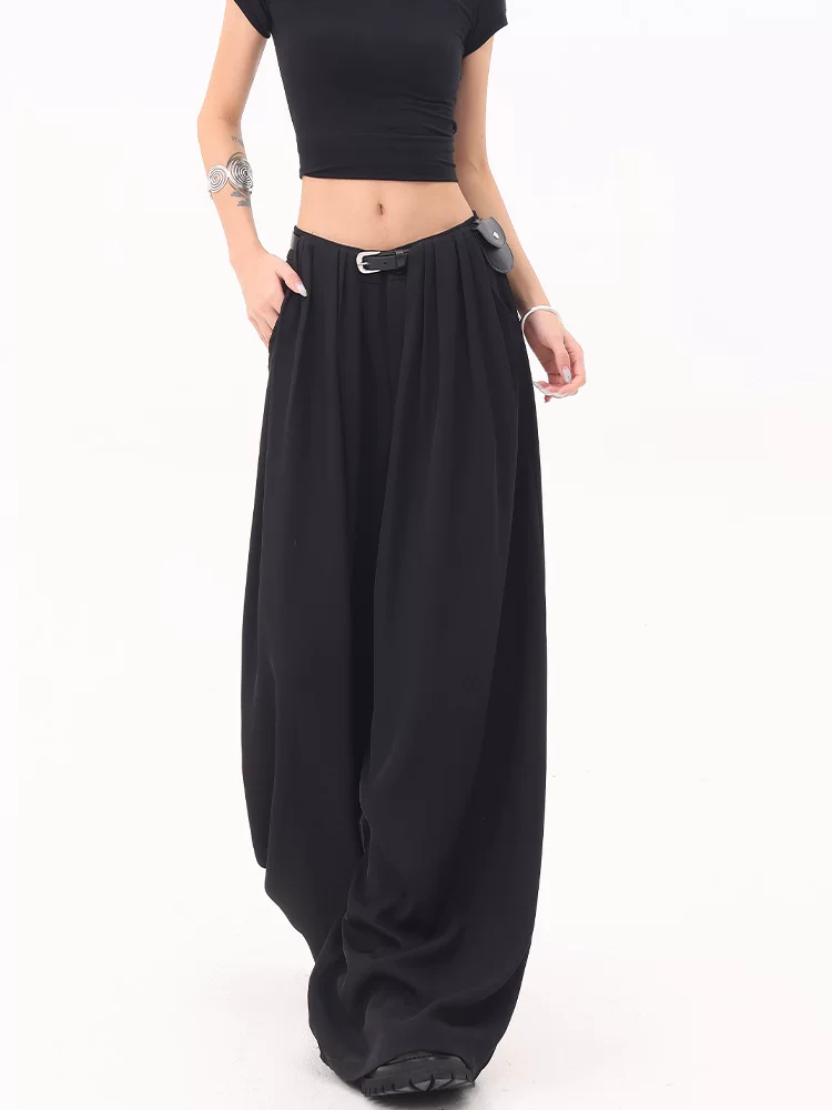 Quần tây ống rộng màu đen cao cấp của KEN STUDIO dành cho nữ, quần tây dáng rộng mỏng mới mùa hè