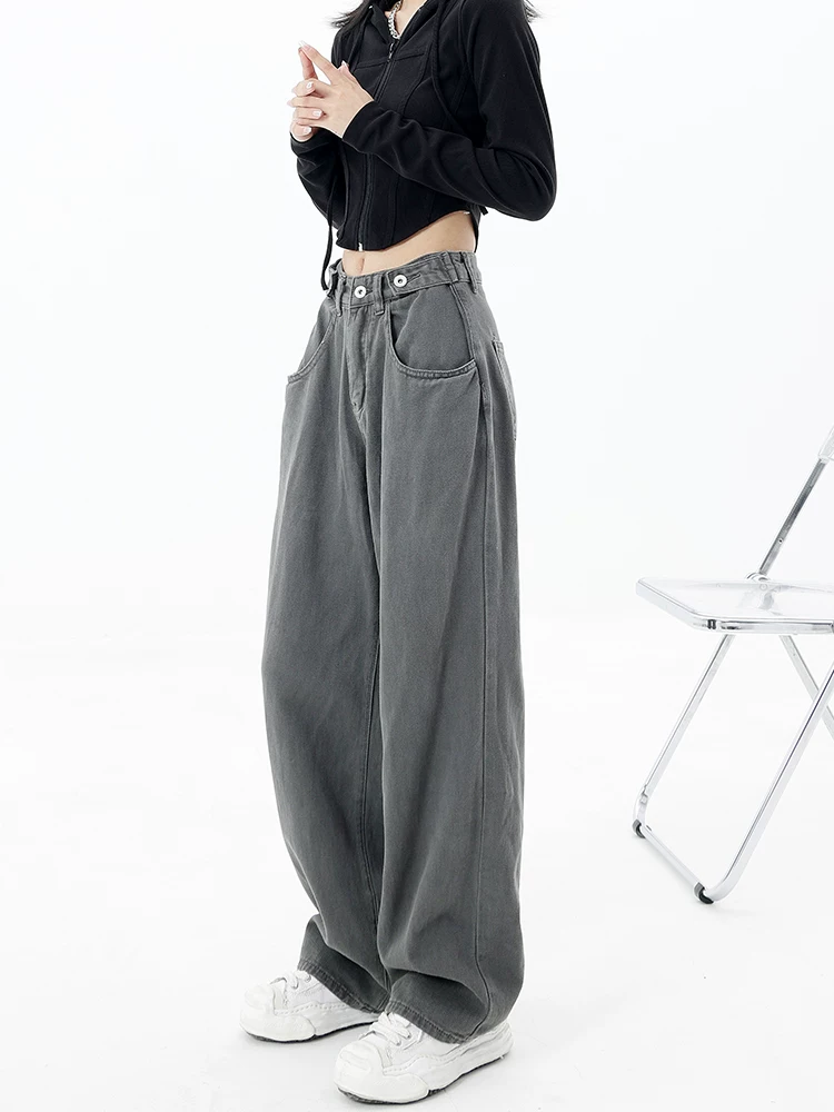 KEN STUDIO Quần jean cổ điển lót lông mùa thu đông dành cho nữ, quần ống rộng lưng thấp, quần ống rộng, quần thường ngày.