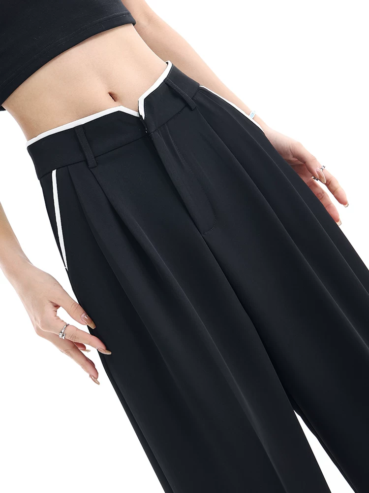 KEN STUDIO quần tây ống rộng mới mùa hè dành cho nữ với thiết kế màu sắc tương phản, quần dài dáng rộng, phong cách giản dị