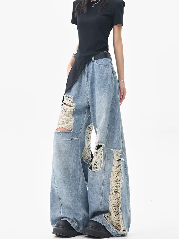 KEN STUDIO quần jean ống rộng kiểu cổ điển mùa hè mới quần dài thẳng lưng cao dáng rộng