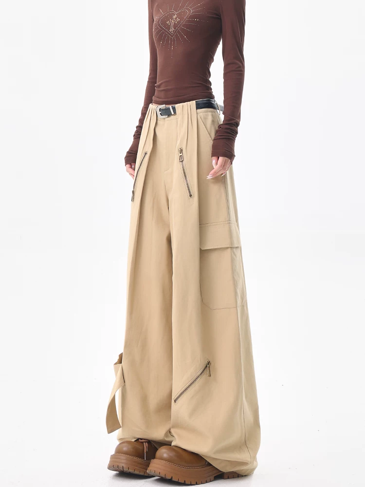 KEN STUDIO Quần kaki kiểu cổ điển của Mỹ dành cho nữ, quần ống rộng dáng thẳng mùa hè mới.