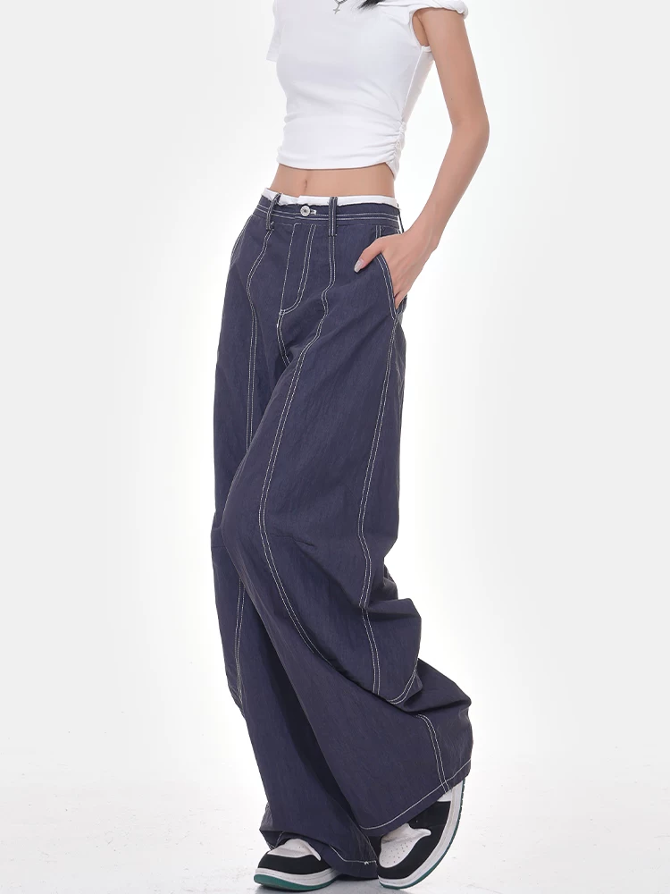 KEN STUDIO phong cách mới mùa hè quần kiểu dáng thanh lịch kiểu Mỹ dành cho nữ quần lưng cao dáng rộng quần ống rộng kiểu chuối