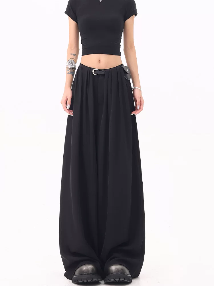 Quần tây ống rộng màu đen cao cấp của KEN STUDIO dành cho nữ, quần tây dáng rộng mỏng mới mùa hè