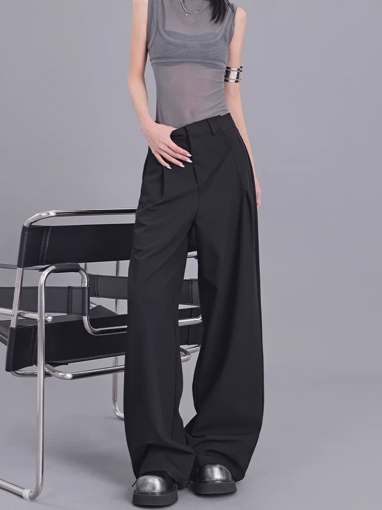 Quần tây ống đứng màu đen thiết kế nguyên bản của KEN STUDIO dành cho nữ, quần ống rộng dáng rộng, dáng rộng, thoải mái.