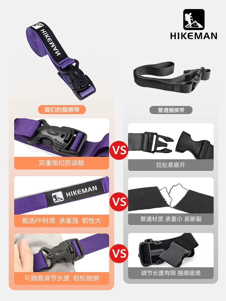 Dây đai đa năng dùng cho hành lý, lều ngoài trời, ba lô, túi ngủ, buộc, cố định, siết dây, đóng gói thiết bị cắm trại