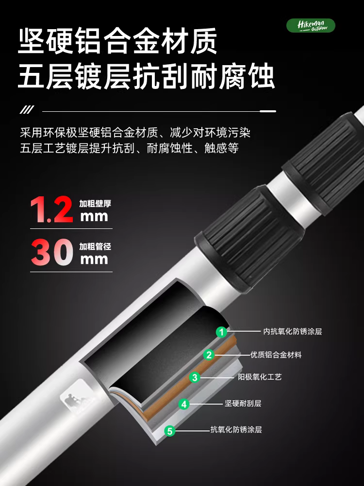 Cọc mái hiên ngoài trời bằng hợp kim nhôm, cọc đỡ lều, cọc nhôm siêu dài 3M, cọc cắm trại dạng kéo dài, khung đỡ gia cố hai đoạn