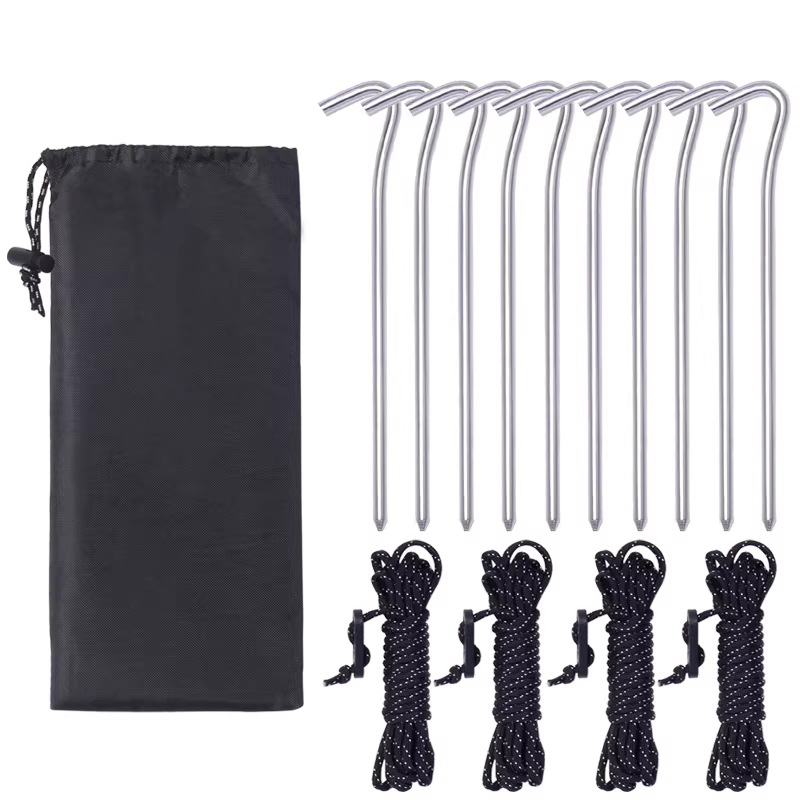 Cọc cắm lều cố định, cọc cắm đất, bộ dây chống gió, cọc cố định mái che ngoài trời cắm trại, phụ kiện cọc hợp kim nhôm