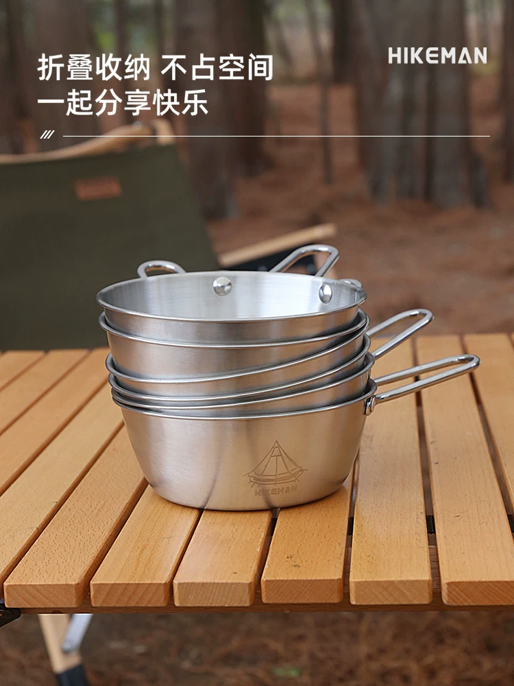 Bộ đồ ăn dã ngoại ngoài trời bằng thép không gỉ di động, gồm cốc, bát, đũa, bộ đồ nấu ăn dã ngoại, nướng BBQ, tay cầm chống nóng