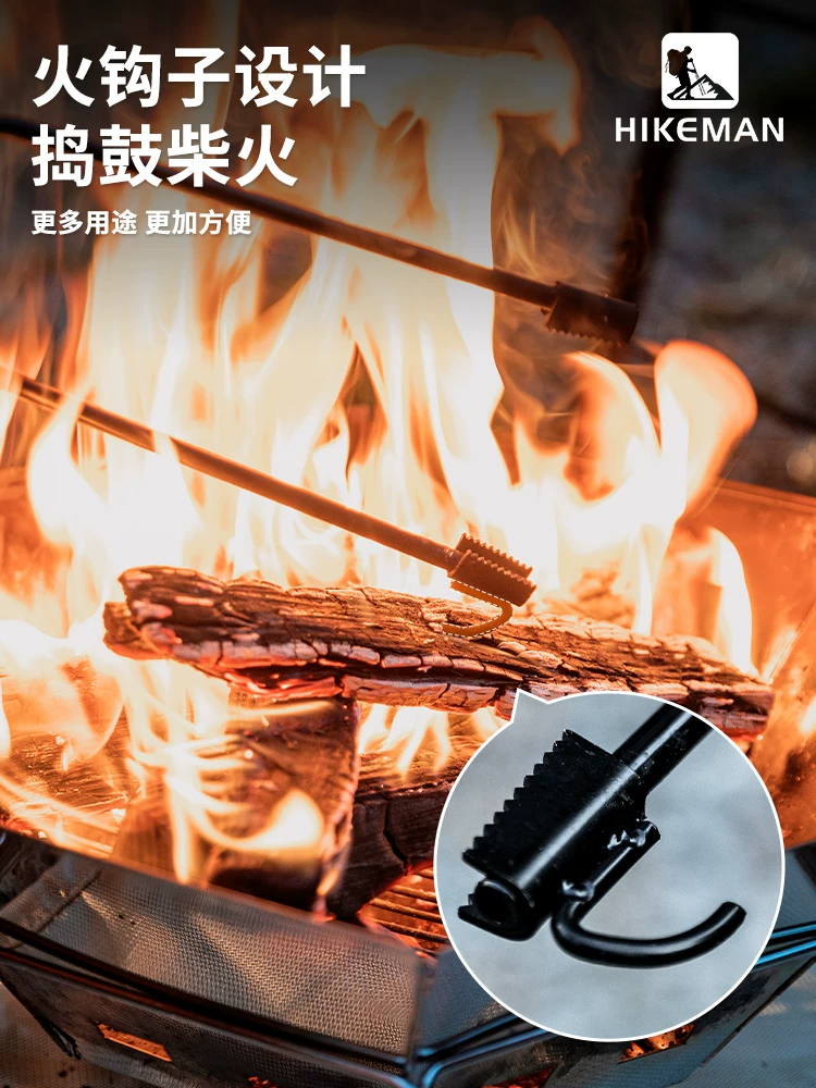 Kẹp lửa ngoài trời, kẹp than nướng, chống bỏng, kẹp lửa kéo dài và dày, móc lửa đa năng, dụng cụ mồi lửa và que thổi lửa