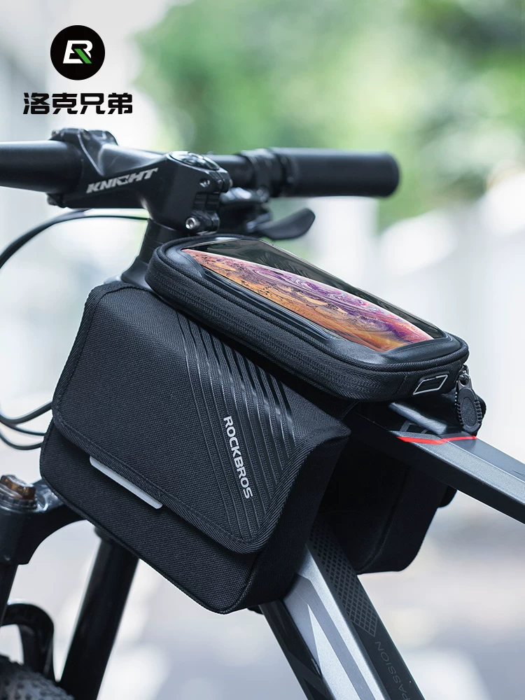 Túi đựng đồ phía trước xe đạp Rock Brothers, túi đựng điện thoại xe đạp leo núi, túi đựng dụng cụ, túi treo phía trước ống trên, túi đựng đồ đạp xe