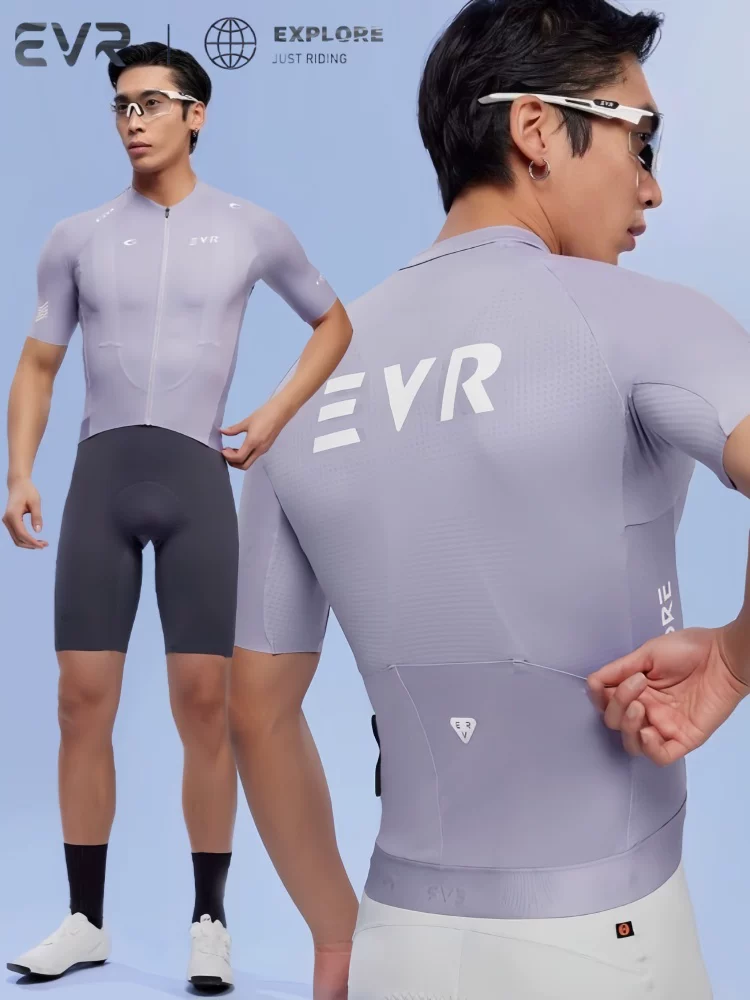 Áo đi xe đạp EVR dành cho nam, áo đi xe đạp ngắn tay, xe đạp đường trường, thoáng khí, kháng khuẩn, nhanh khô, có túi đi xe đạp