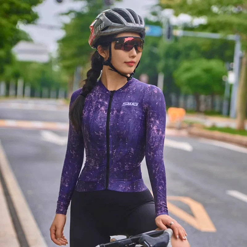 Áo đi xe đạp SWG Mingsheng dài tay dành cho nữ mùa xuân hè đi xe đạp đường trường hàng đầu thiết bị leo núi chống nắng nhanh khô