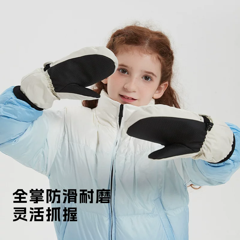 Găng tay trượt tuyết cho trẻ em giữ ấm trong mùa đông, dày dặn và không thấm nước, lót lông cừu cho bé trai, chống trượt, chống mài mòn khi đi du lịch cho bé gái, chơi tuyết, dây đeo chống thất lạc