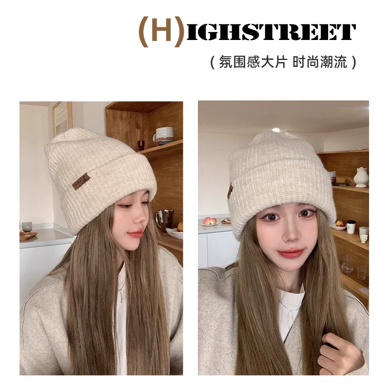 Mũ dệt kim có chu vi đầu lớn dành cho nữ, mũ đi bộ đường dài ngoài trời mùa thu đông, mũ ấm khi trượt tuyết, mũ dệt kim làm thon gọn khuôn mặt, chống lạnh, bảo vệ tai.
