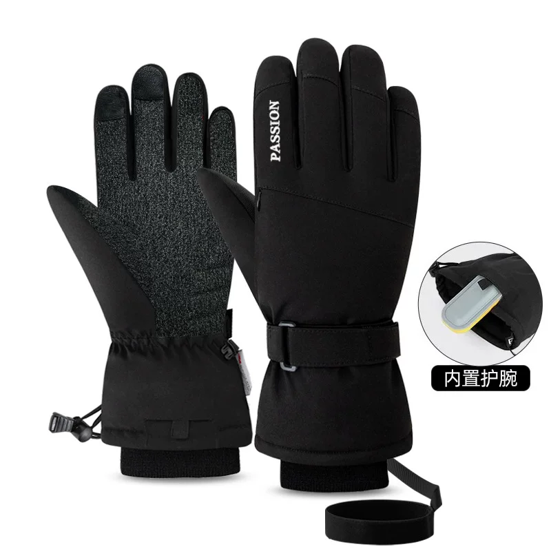 Găng tay trượt tuyết Kevlar có bảo vệ cổ tay tích hợp, găng tay trượt ván chuyên nghiệp dành cho nam và nữ, găng tay màn hình cảm ứng năm ngón tay dành cho mùa đông trên núi tuyết.