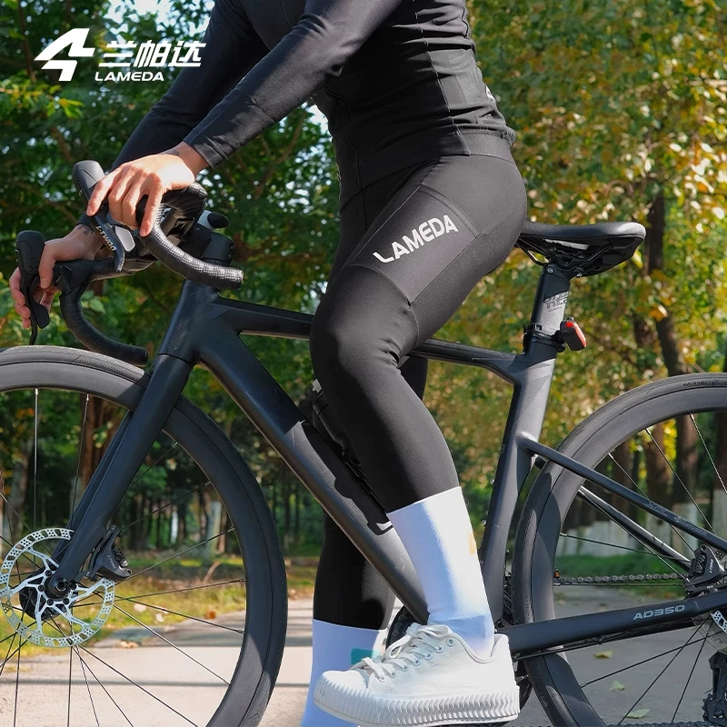 Quần bib đi xe đạp hình mũi tên đôi Lampada có túi, lót lông cừu, chống gió, chống lạnh, ấm áp, quần đi xe đạp nam mùa thu đông