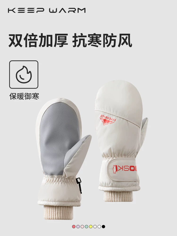 Găng tay trượt tuyết nữ cho mùa đông 2024, găng tay chống thấm nước và giữ ấm mới dành cho leo núi mùa đông và leo núi tuyết, dày dặn và chống gió.