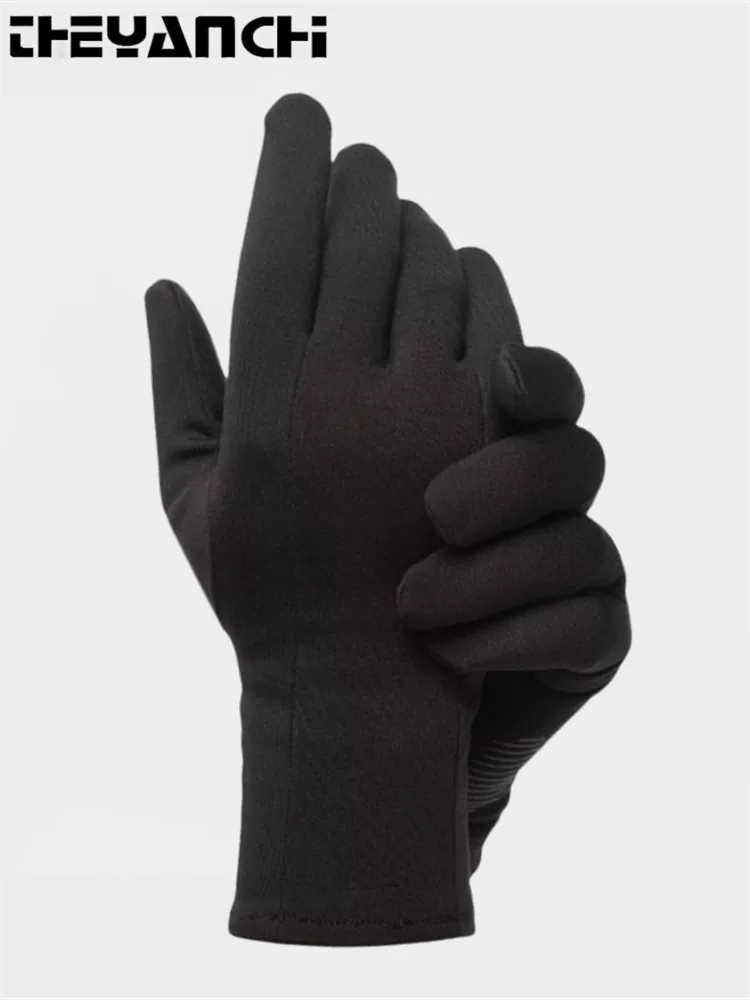 Găng tay trượt tuyết, găng tay lót trượt tuyết, găng tay ấm áp chống trượt, găng tay lái xe mỏng không ngón bằng lông cừu co giãn, găng tay không ngón màu đen và xám.