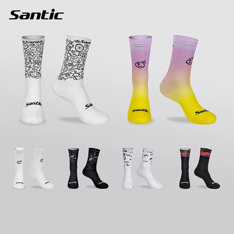 Tất thể thao đạp xe Santic Tất dài đến giữa bắp chân Tất chạy bộ thoáng khí cho mọi mùa Dòng Poppy