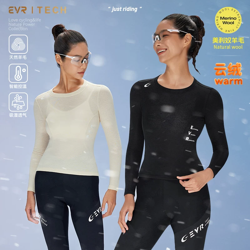 EVR Cloud Velvet Áo thun giữ nhiệt mùa thu đông bằng len Merino dành cho nữ, Áo giữ ấm lớp trong thể thao Áo nhanh khô