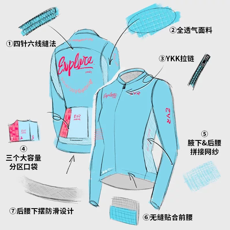 Áo đi xe đạp mới của EVR dành cho nữ, áo dài tay phong cách dopamine, dòng xe đạp đường trường mới kiểu dáng ôm sát dòng Explore