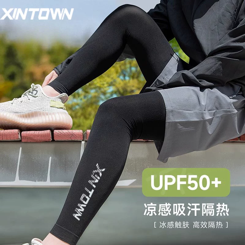 Tất bảo vệ nắng, cỡ lớn dành cho nam và nữ, miếng đệm đầu gối thể thao bằng vải lụa đá dùng cho đạp xe, bóng rổ, tất chạy bộ ngoài trời, tất làm mát