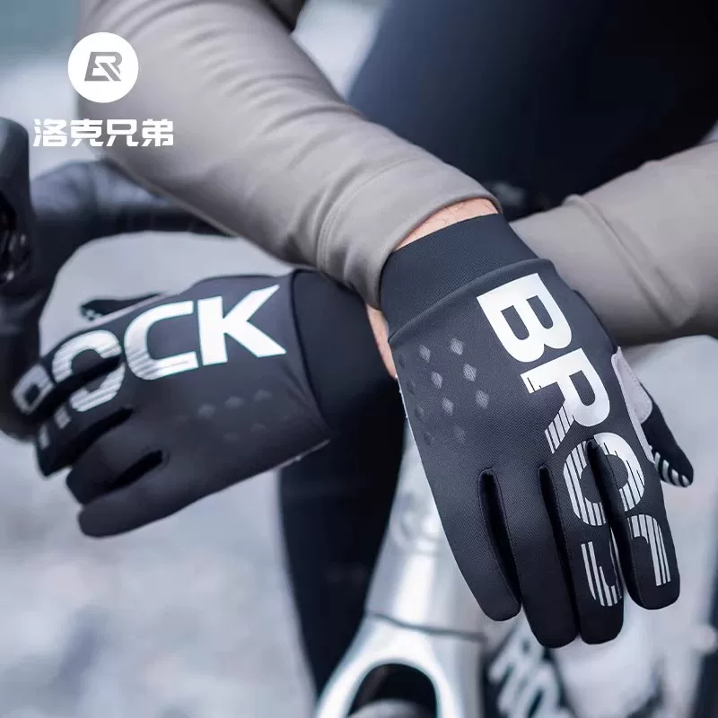 Găng tay đi xe đạp Rock Brothers đầy đủ ngón tay xe đạp găng tay xe máy dài ngón tay unisex mùa xuân thu đông màn hình cảm ứng