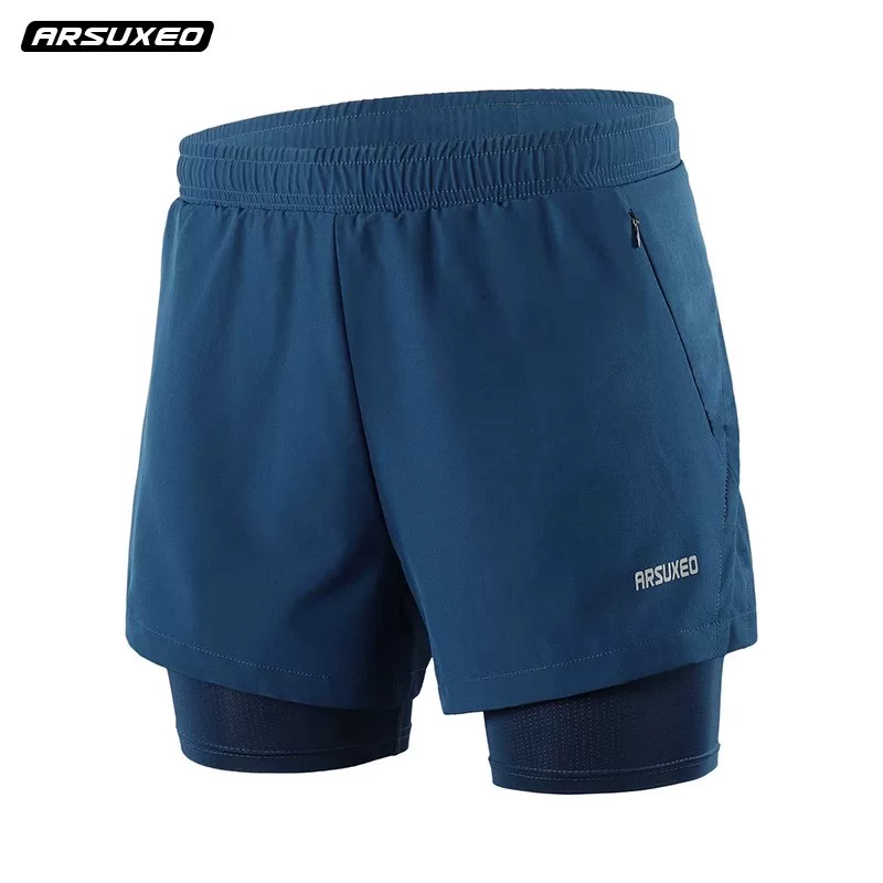 Quần short thể thao mùa hè nam Aisuo, hai lớp, nhanh khô, thoáng khí, chống lộ, tập luyện marathon, thể dục, quần chạy ba phần tư