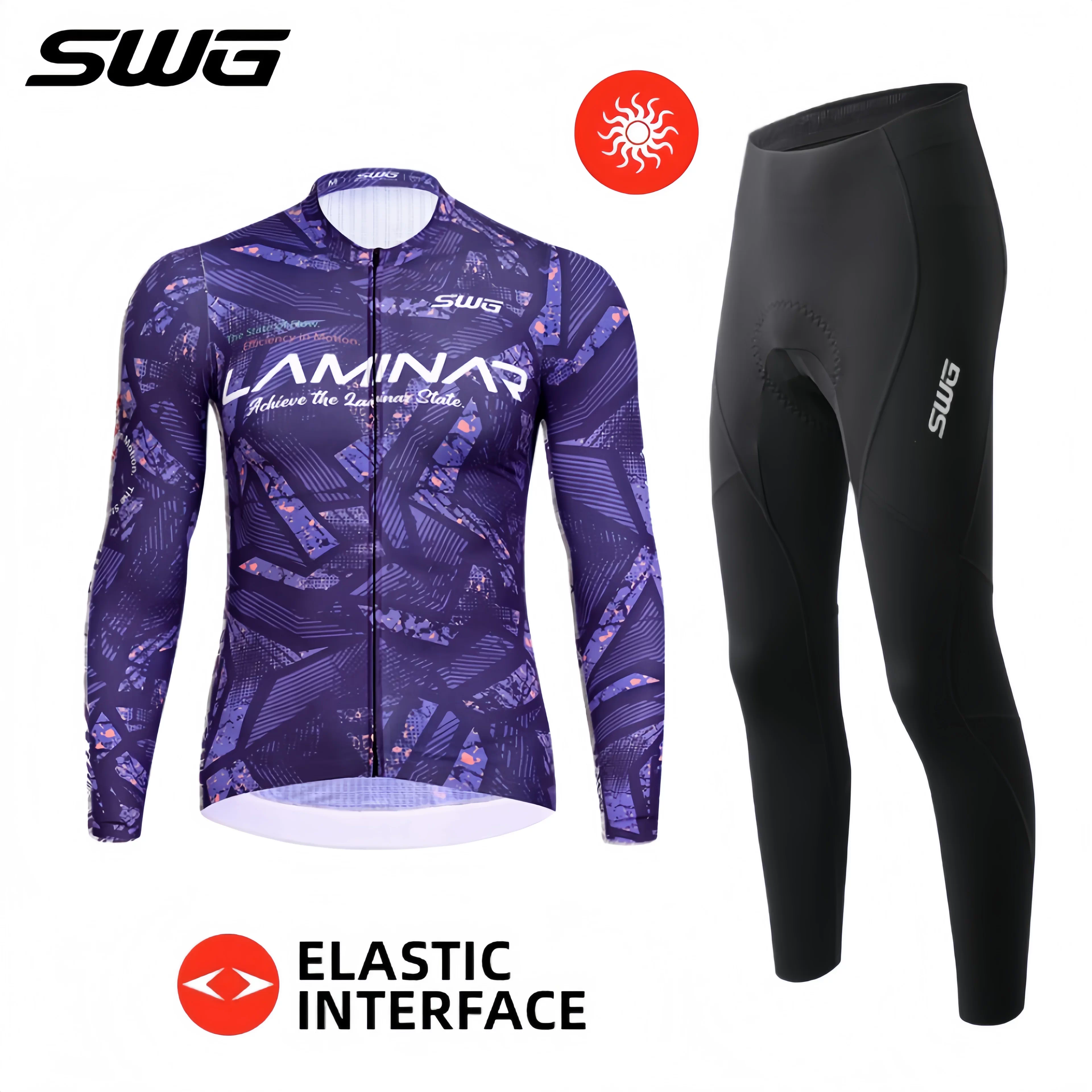 Bộ đồ đi xe đạp SWG Mingsheng, quần dài dài tay bằng lông cừu ấm áp, quần áo thể thao đi xe đạp ngoài trời mùa thu đông cho nam và nữ