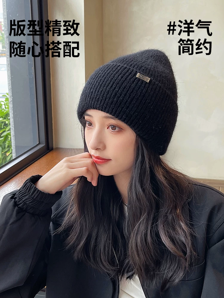 Mũ đan len thời trang mùa đông mới của Hàn Quốc dành cho nữ, dày dặn để giữ ấm, bảo vệ tai, đa năng, mũ đan len làm thon gọn khuôn mặt.