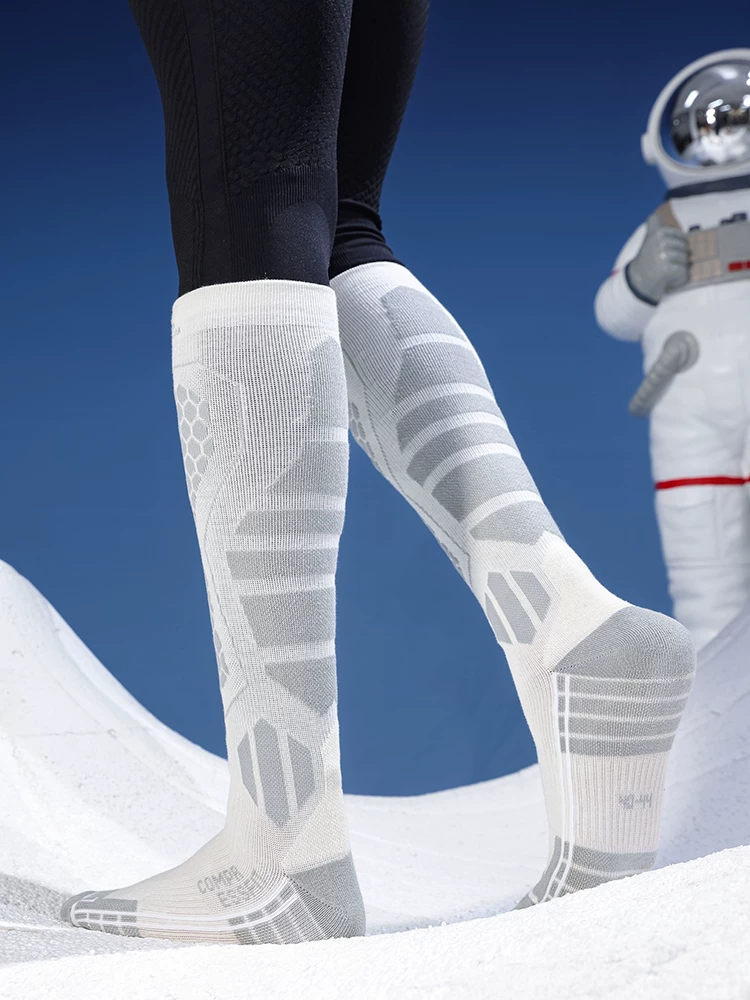 Tất trượt tuyết ngoài trời dành cho nam và nữ, thích hợp để đạp xe, đi bộ đường dài và leo núi đế dày mùa đông ấm áp, tất dài bằng cotton.