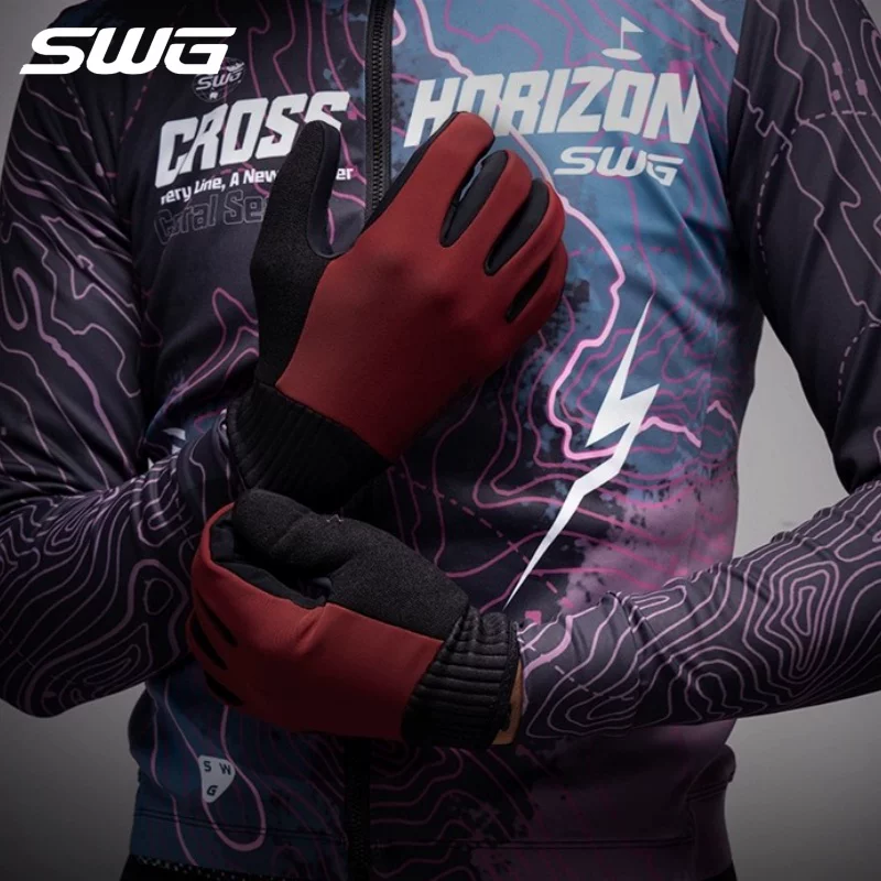 Găng tay đi xe đạp SWG Mingsheng Găng tay đầy đủ ngón tay dành cho xe đạp, xe máy và xe đạp, găng tay dài ngón dành cho mùa xuân, mùa thu và mùa đông, lót lông cừu, tương thích với màn hình cảm ứng.