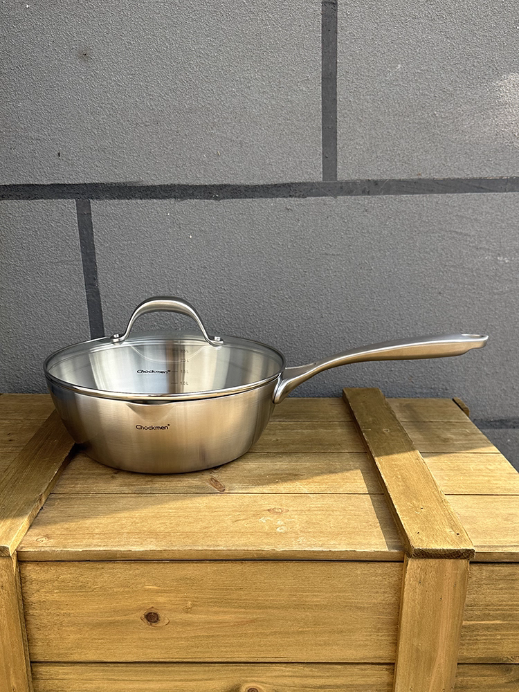 Chảo Yukihira đa năng Chockmen Zhuode Ming 18/10 bằng thép không gỉ, tay cầm đơn, mỏng, có rổ lọc đơn, 24cm