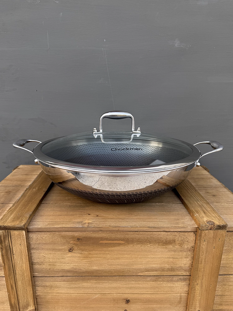 Zhuode Ming xuất khẩu chảo tổ ong không dầu bằng thép không gỉ 316, thích hợp cho bếp từ, hai tai cầm, đường kính 36cm.