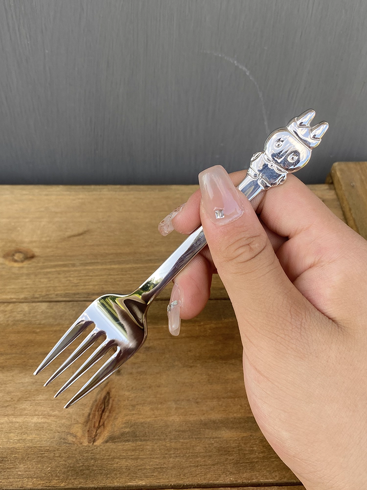 Bộ thìa dĩa ăn dặm trẻ em bằng thép không gỉ 18/10, chất liệu 304, họa tiết hoạt hình dễ thương, gồm thìa và dĩa ăn mì