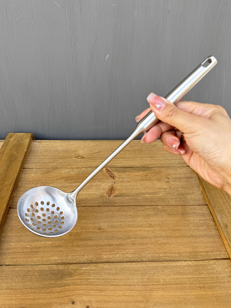 Bộ muôi múc canh inox cán tròn dày, muôi lẩu, rây lọc, muôi lẩu cán dài, bộ rây lọc canh