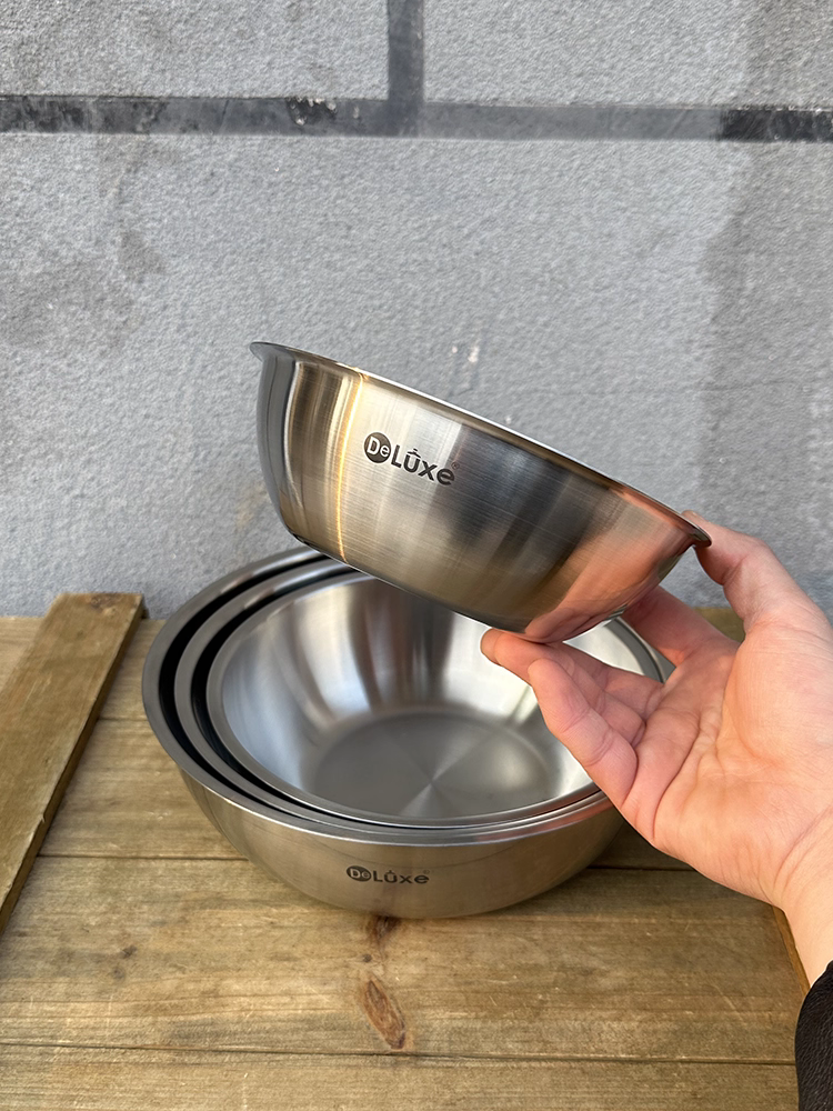 Chậu rửa chén bằng thép không gỉ Deluxe Denas 18/10, chậu hấp thịt, chậu nấu ăn, chậu đa năng tinh tế 16-32cm, miễn phí vận chuyển