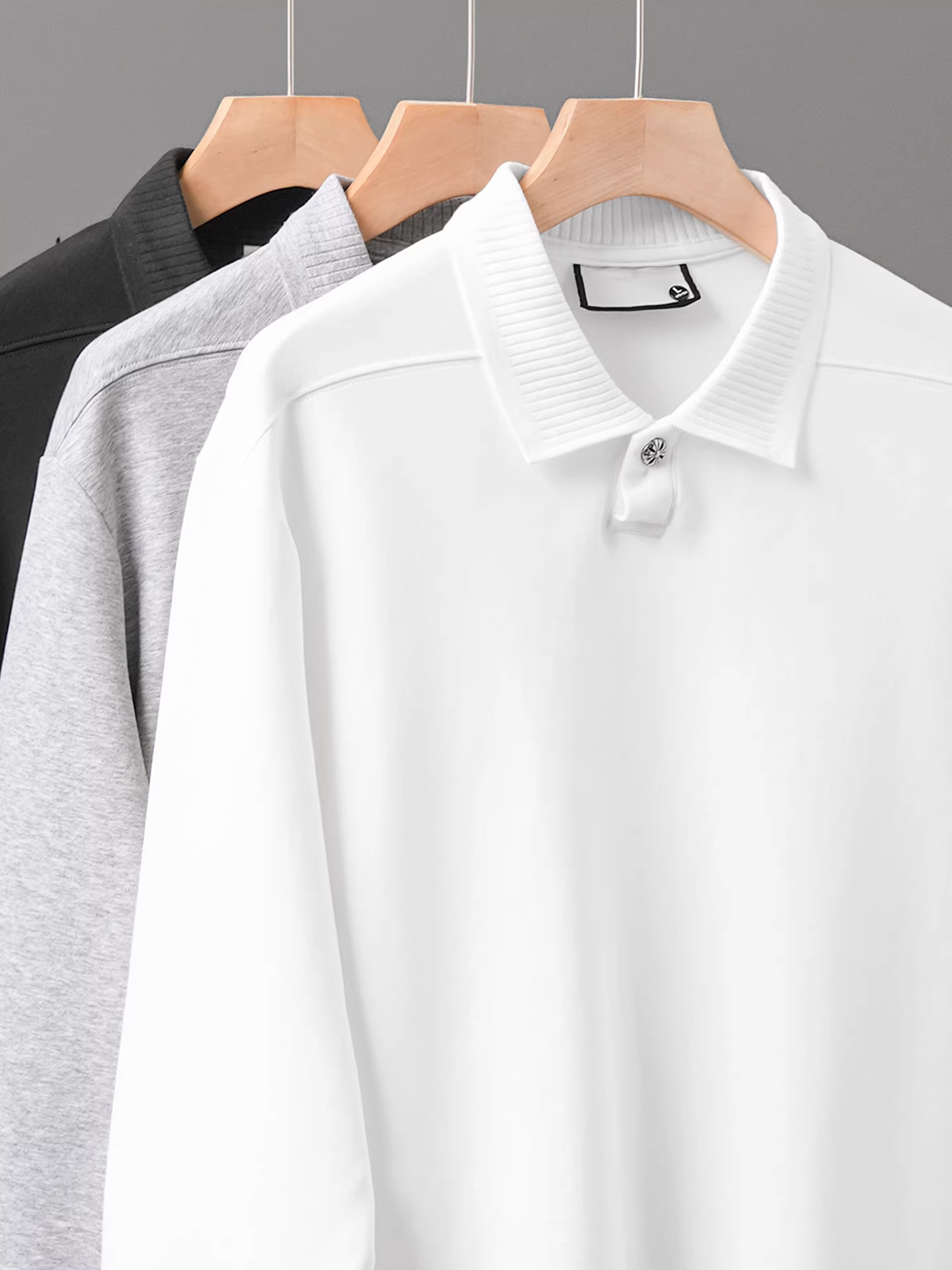 Áo polo nam tay dài chất liệu cotton cao cấp, kiểu dáng cổ điển sang trọng, phong cách Mỹ, dáng rộng, màu trắng tinh khiết, thích hợp làm áo lót mùa thu.