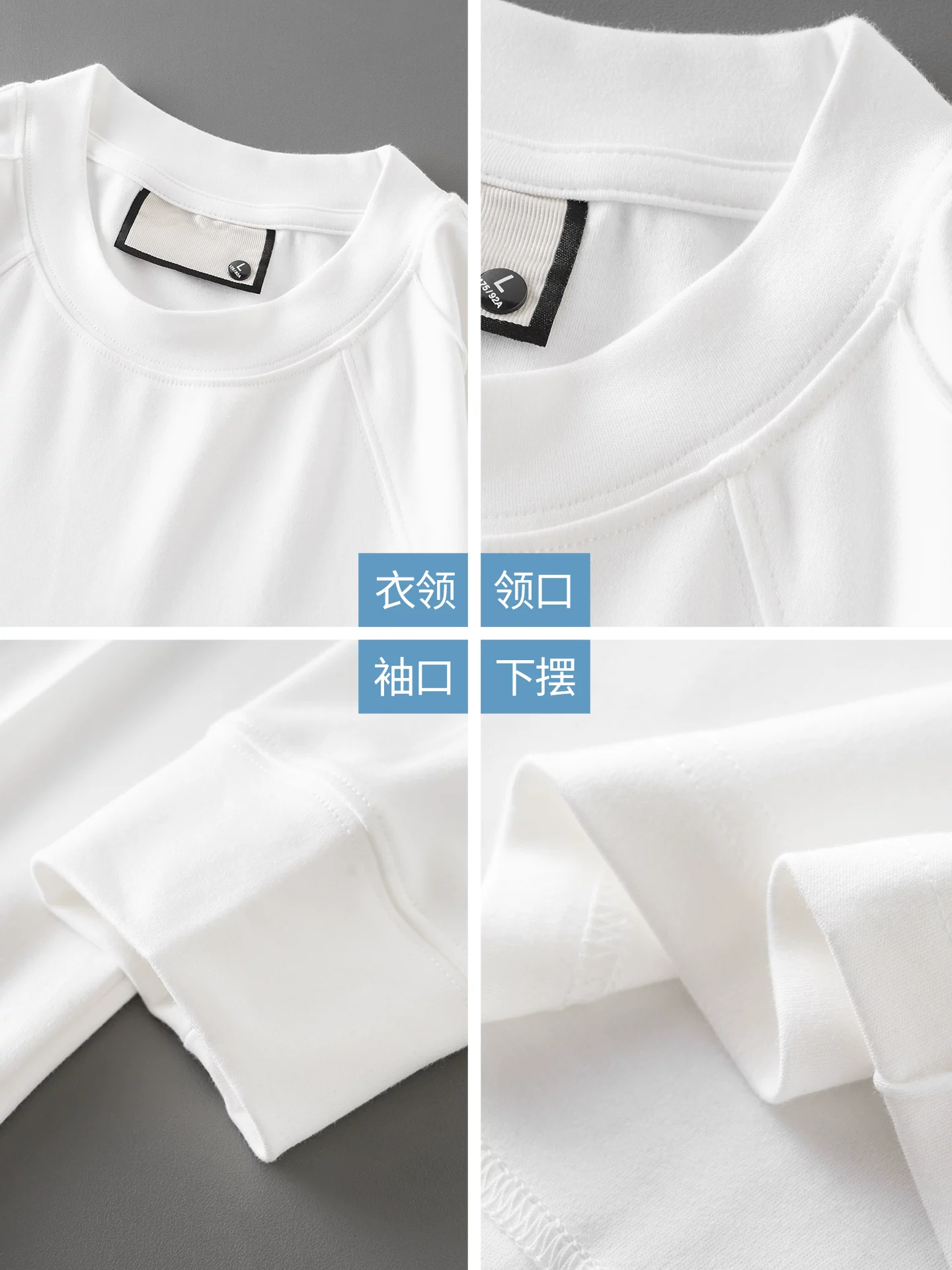 Áo thun dài tay chất liệu cotton nguyên chất 290G dành cho nam, áo nỉ dáng rộng phong cách Mỹ mùa thu, màu trơn, cổ tròn, áo lót bên trong.