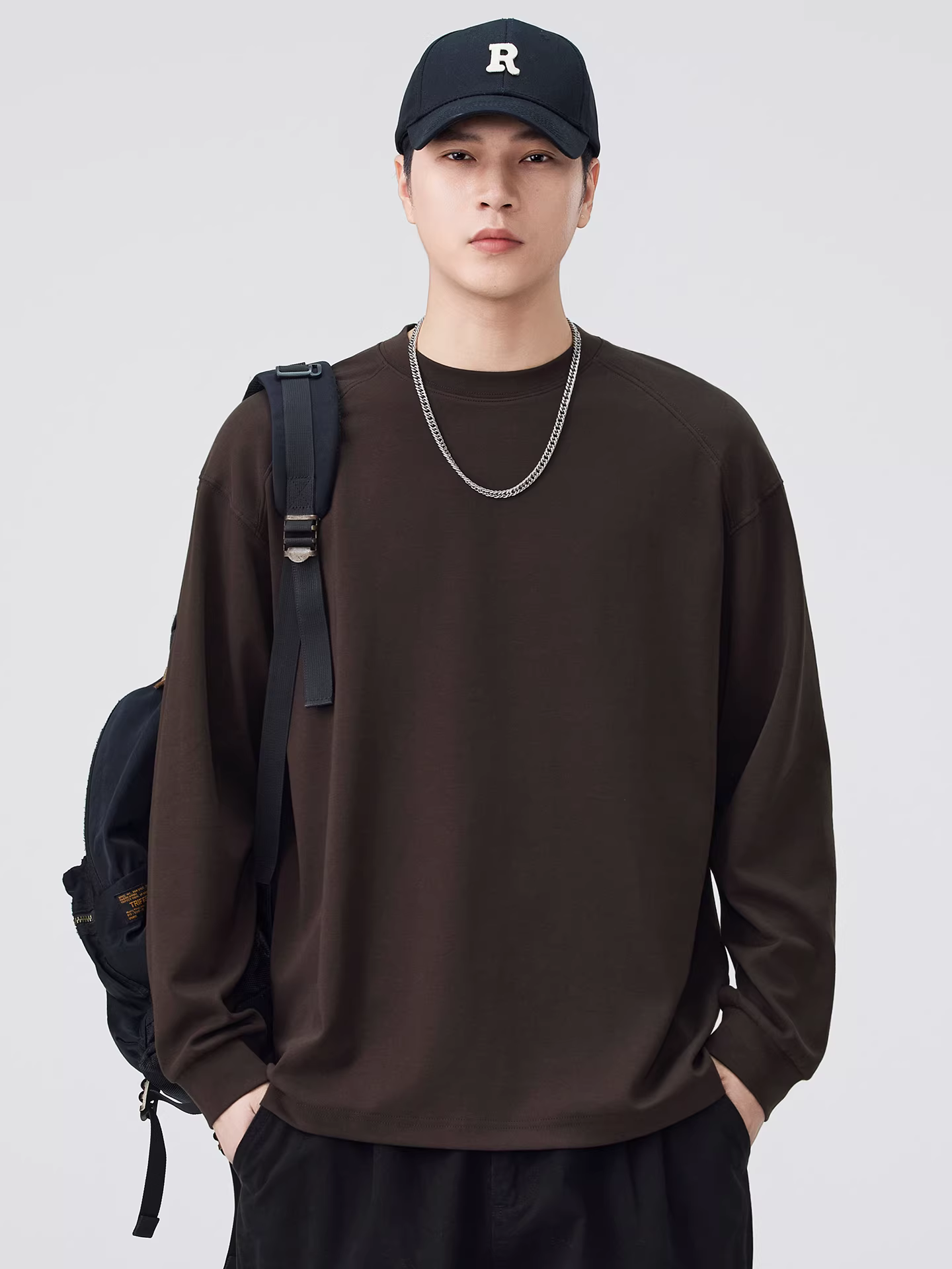 Áo sơ mi lớp lót bằng nhung hạng nặng Pure Group 300G dành cho nam, mặc bên trong mùa thu đông, lót lông cừu, ấm áp, cổ tròn, áo thun dài tay bằng vải modal.