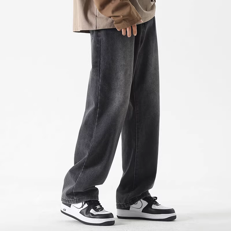 Quần jean ống đứng nam chất dày, kiểu dáng mới xuân 2025 phong cách Mỹ, quần xuông rộng rãi, thoải mái, dài.