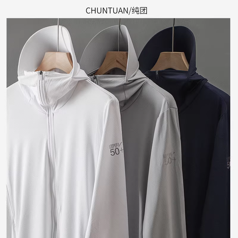 Quần áo chống nắng có mũ trùm đầu bằng lụa băng UPF50+ dành cho nam giới trong mùa hè, áo khoác chống nắng chống tia cực tím siêu mỏng dành cho nữ